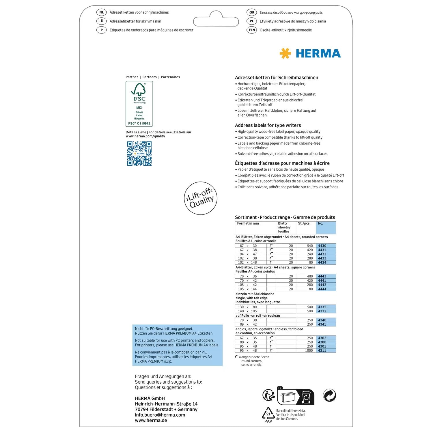 EAN 4008705044417 - HERMA 4441 etiqueta para dirección Blanco imagen 2
