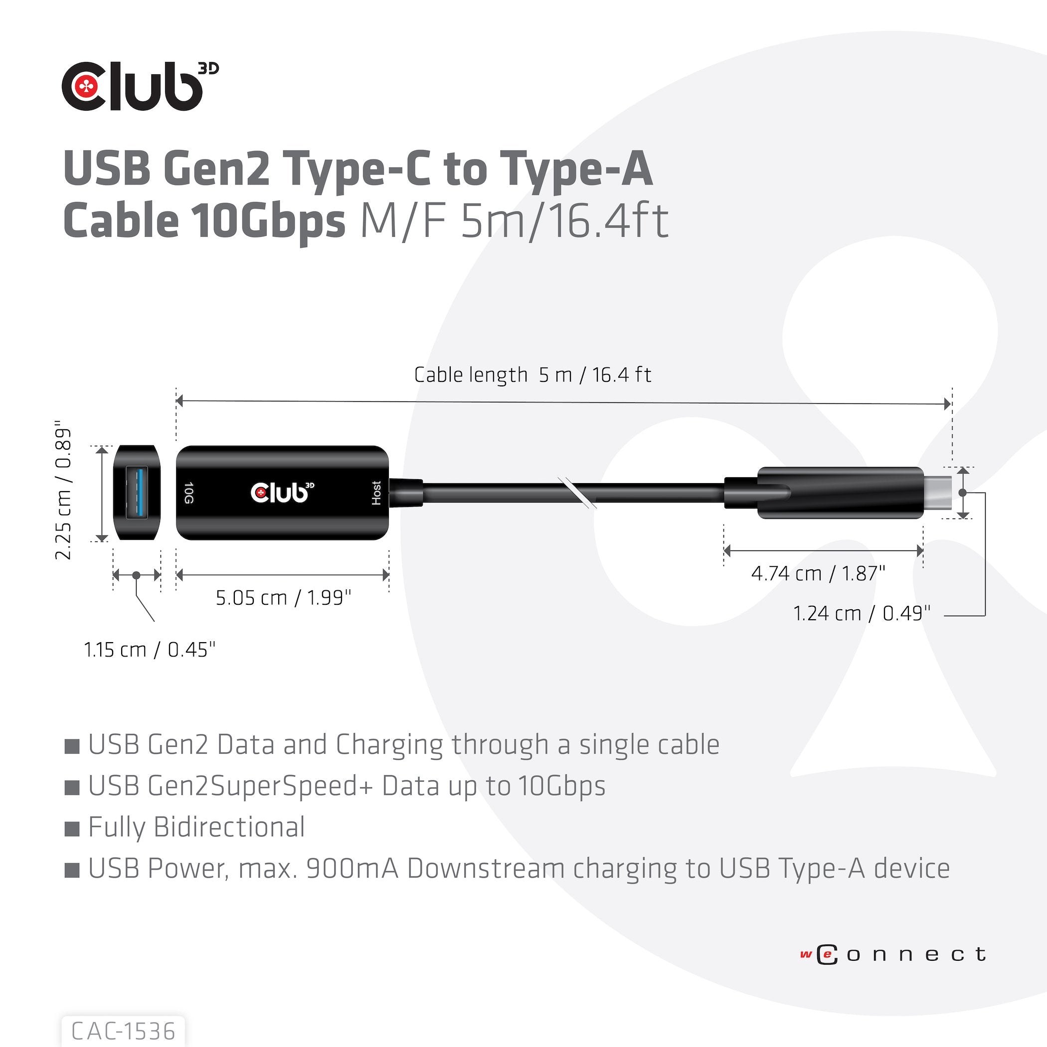 EAN 8719214472078 - CLUB3D CAC-1536 cable USB USB 3.2 Gen 2 (3.1 Gen 2) 5 m USB C USB A Negro imagen 5