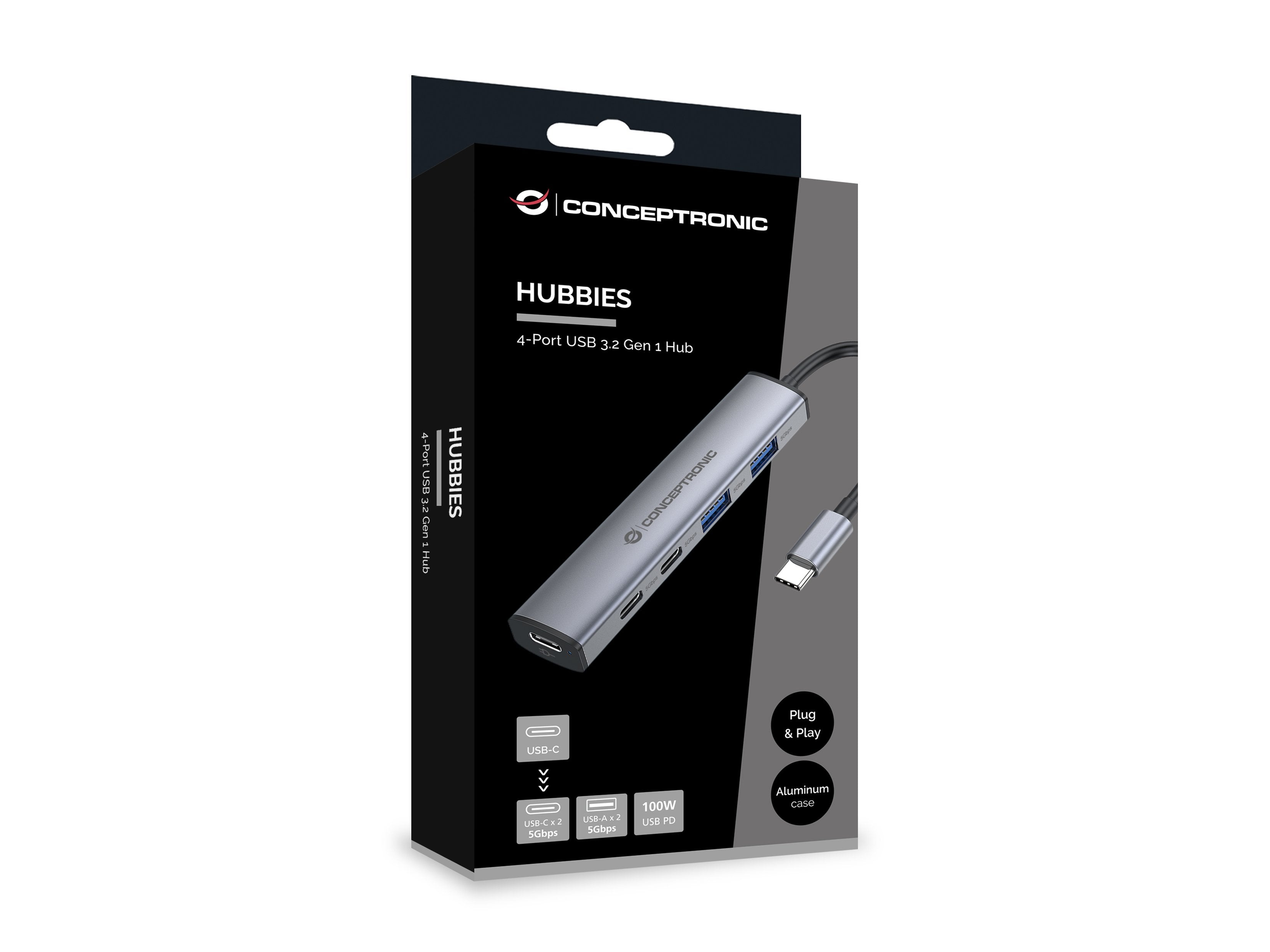 Conceptronic 4-1 Dock Usb-C->2xusb-C 2xusb-A 100wpd Gr