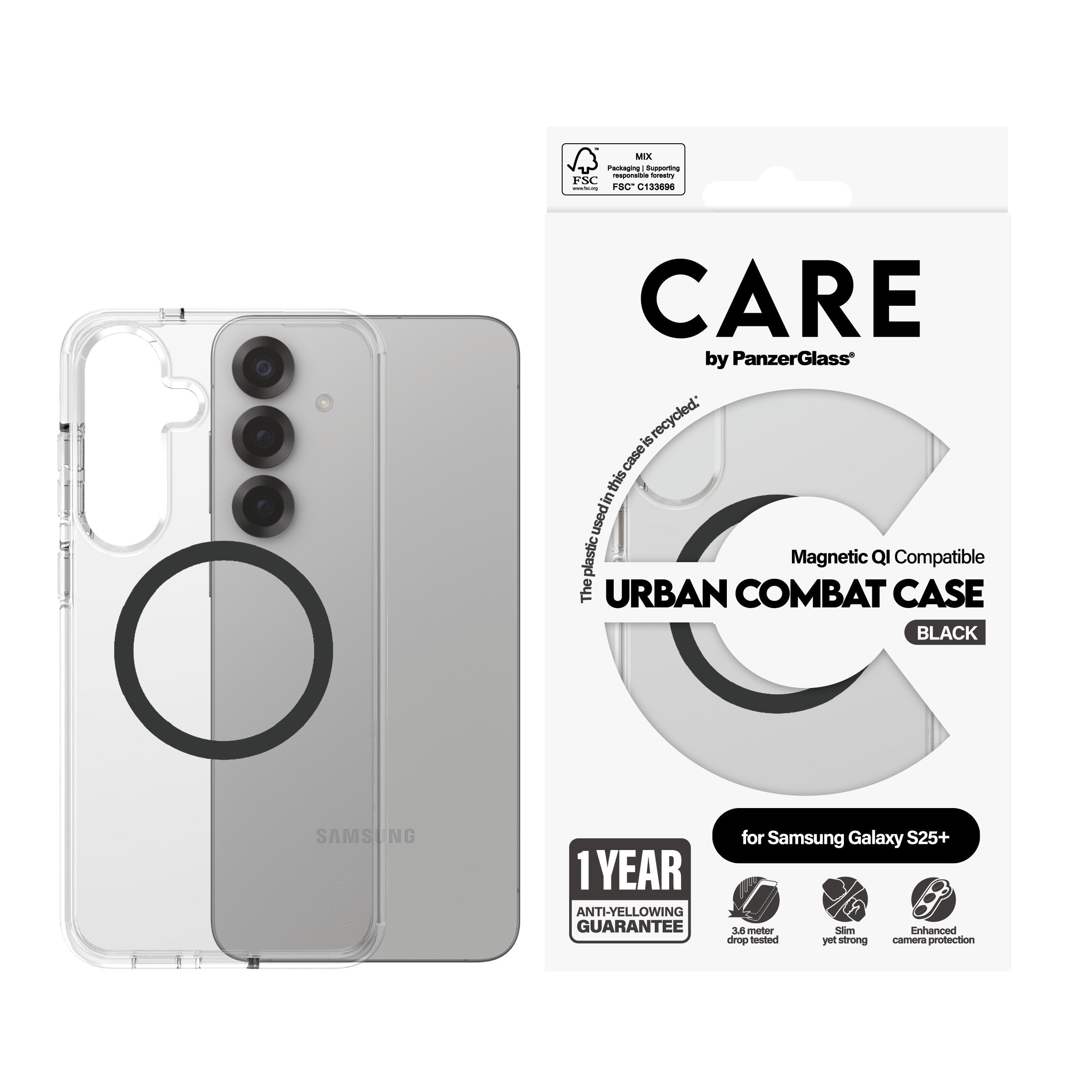 EAN 5715685016912 - PanzerGlass CARE™ by ® Urban Combat Case Transparent w. Black Qi Compatible Samsung Galaxy S25+ funda par imagen 2
