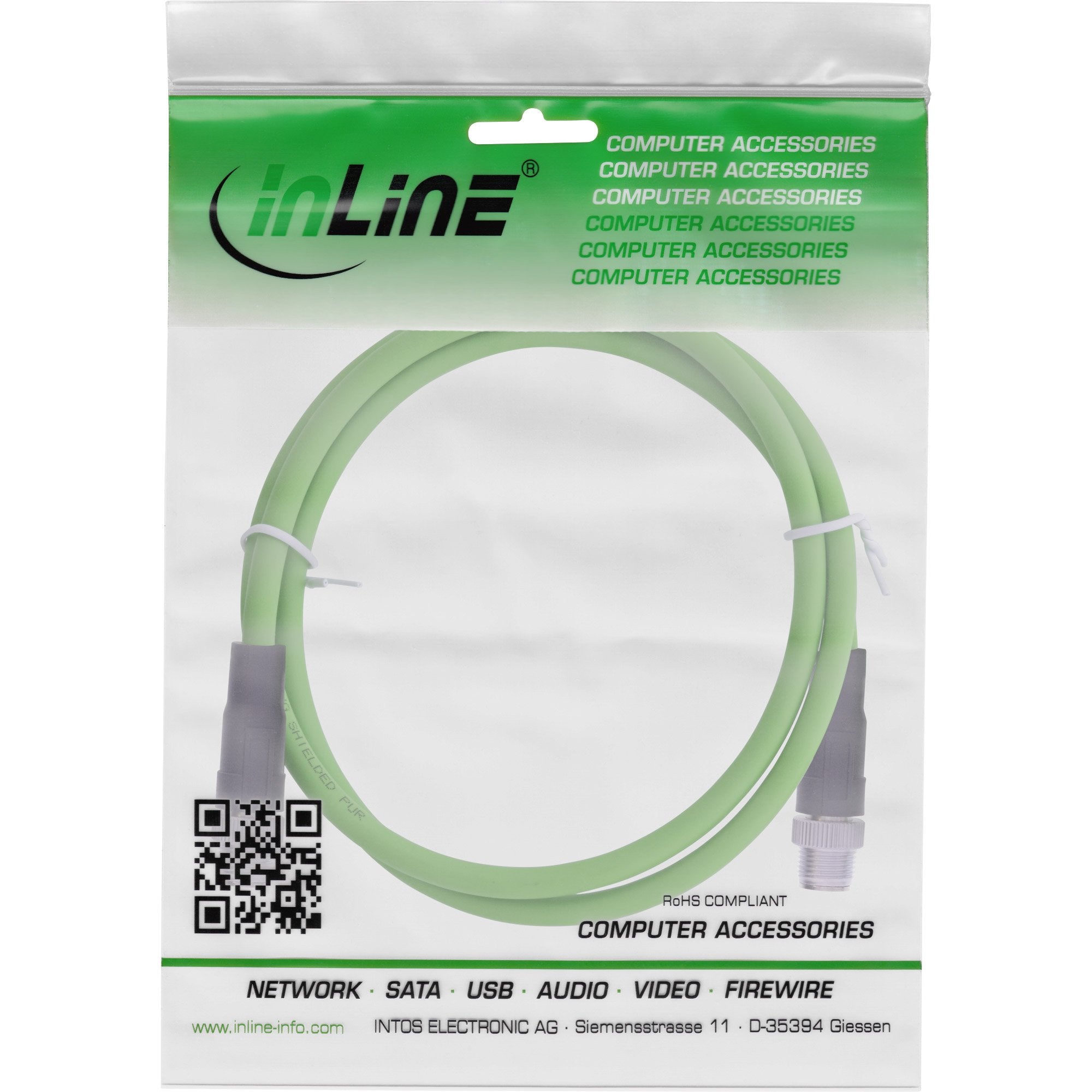 Inline® Industrial Network Cable, M12 8-Pin X-Coded Male/Male, Cat.6a Pur 15m