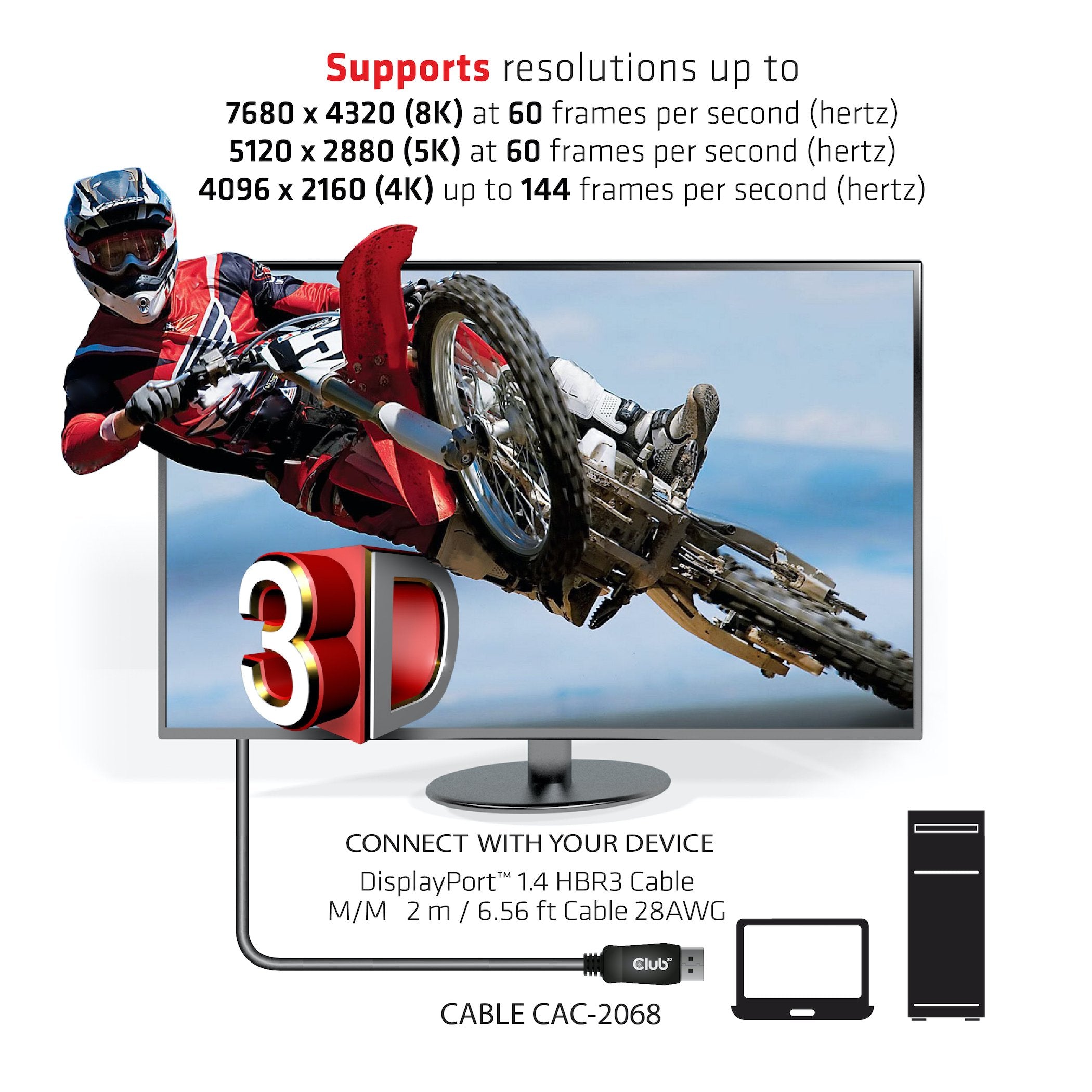Club3d Displayport 1.4 Hbr3 Cable 2m 8k60hz