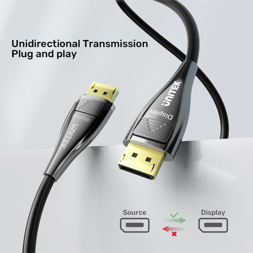 Unitek C1631abk01-20m 8k Fibra Óptica Displayport 2.1 Cable 20m