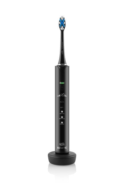 Eta Eta270990000 Set De Cepillos De Dientes Eléctricos Sonetic, 5 Modos De Limpieza, 2 Cepillos De Dientes, 4 Cabezales De Repuesto, Negro Y Blanco