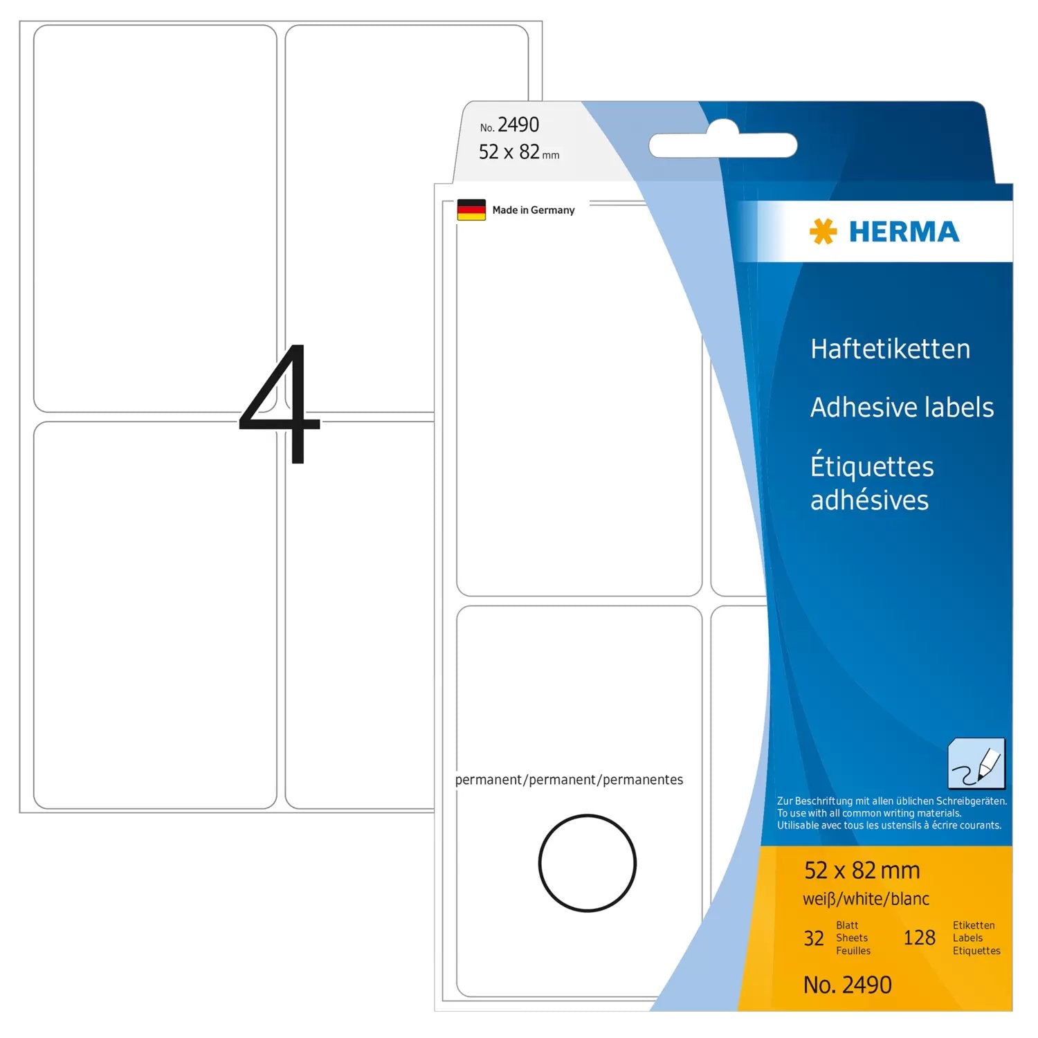 EAN 4008705024907 - HERMA 2490 etiqueta autoadhesiva Rectángulo redondeado Blanco 128 pieza(s) imagen 1
