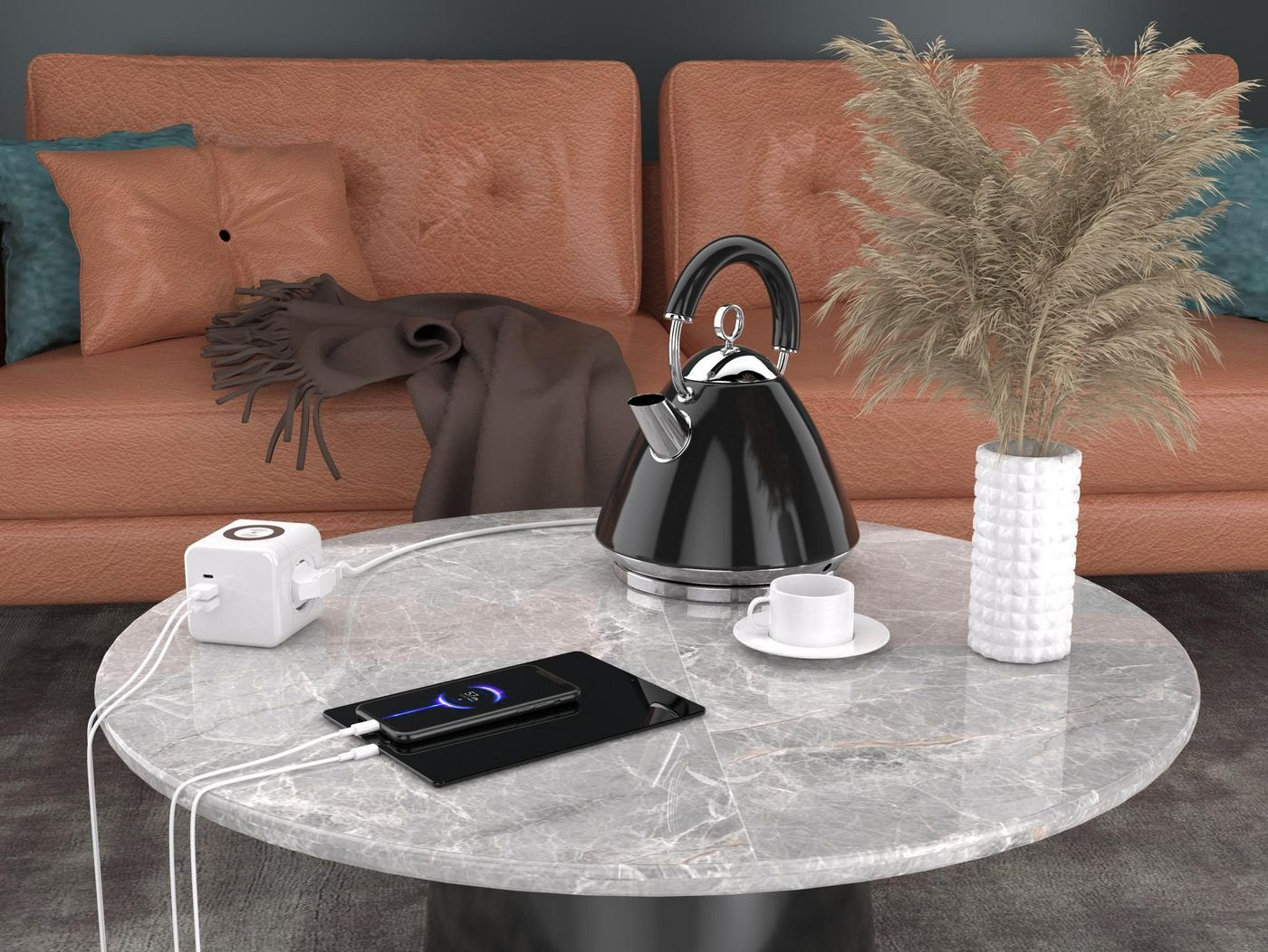 Power Cube With Wireless  Charging, 3 Schuko Outlets, 2