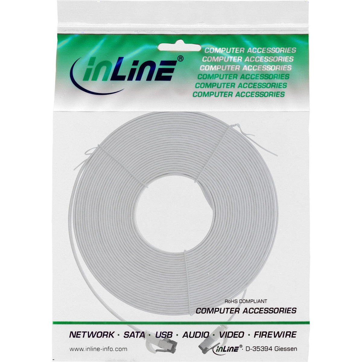 Cable De Red Plano Inline, U/Ftp, Cat.6a, Tpe Libre De Halógenos, Blanco, 10m