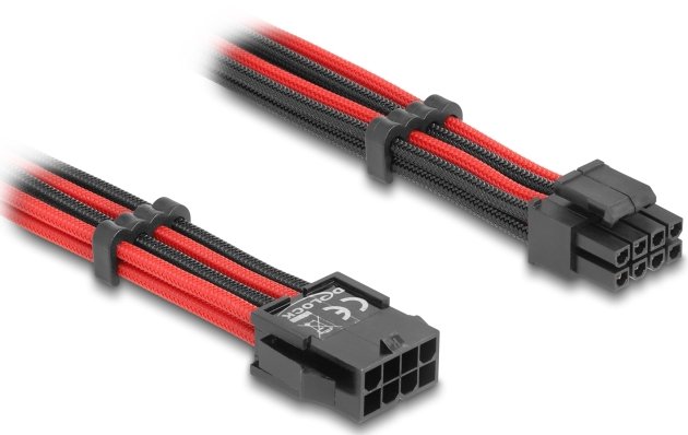 Delock Verlängerungscable 8 Pin Eps Stecker Zu 4 + 4 Pin Eps Buchse Textilummantelung Rot-Schwarz 30 Cm