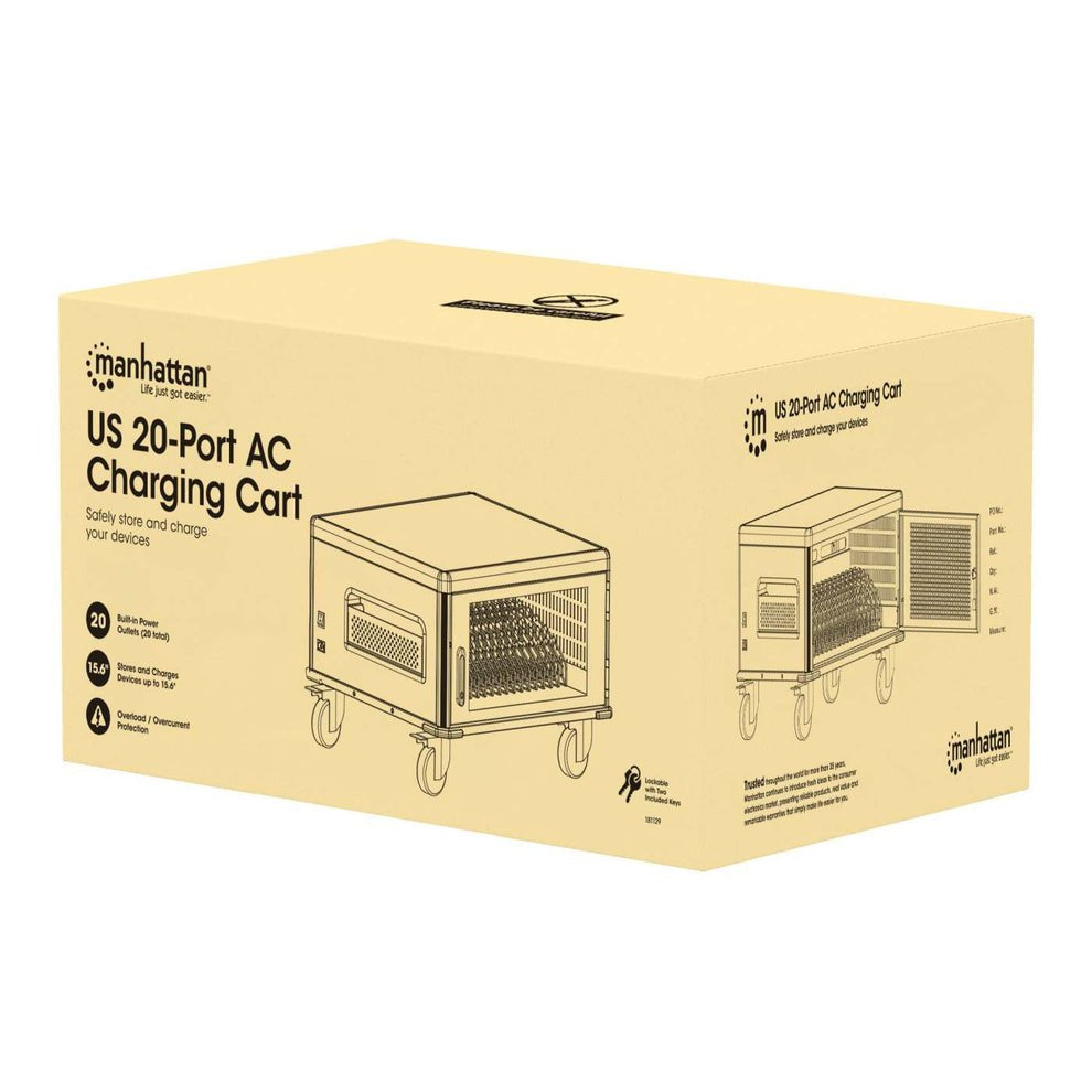 Manhattan Laptop Charging Cabinet Desktop Via Ac Adapter (Eu) 20-Bay, Install Device'S Ac Adapter (Power Cables) Into Unit, Suitable For All Laptops (To 16"), Ipads, Macbooks, Chromebooks, Other Portable Devices, Bays 380x30x280mm, Cart, Lo