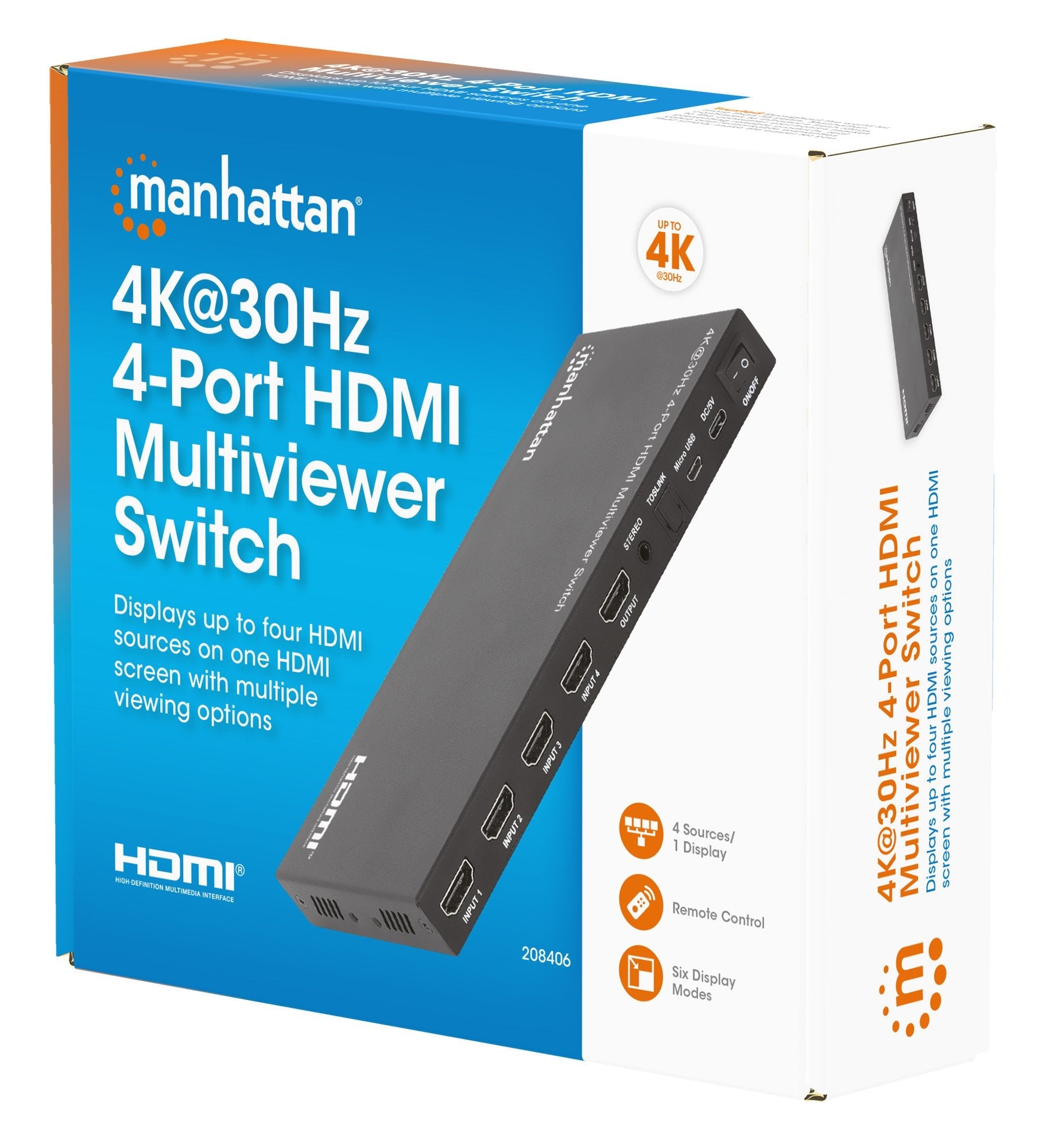 Manhattan 4k 30hz 4-Port Hdmi Multiviewer Switch