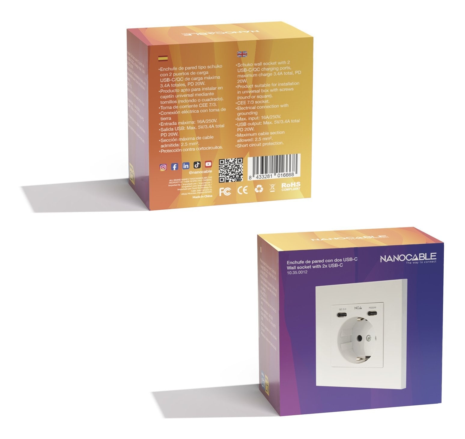 Roseta De Pared Nanocable 10 35 0012 1 Schuko 2 Usb
