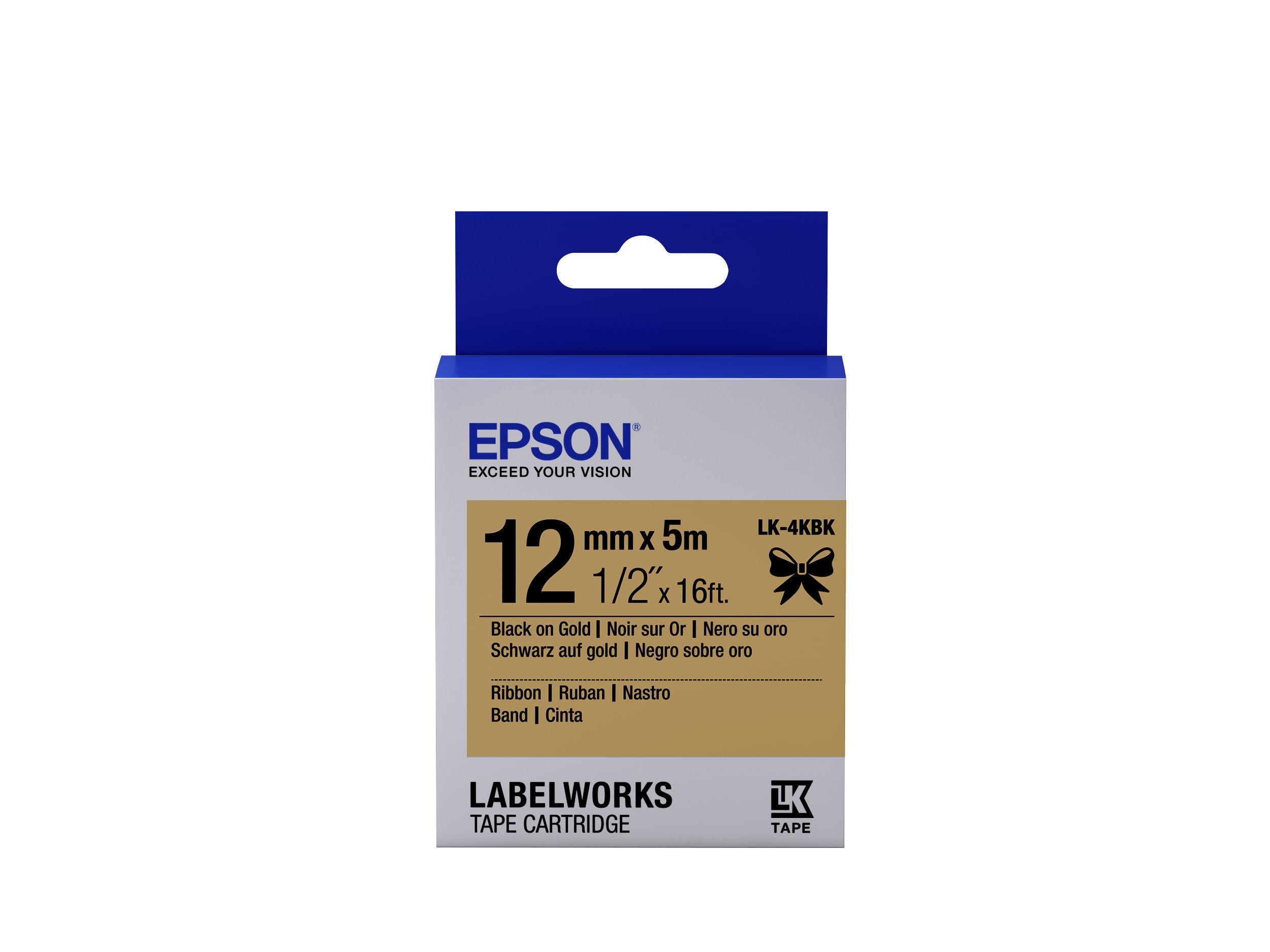 Epson Cartucho De Etiquetas De Cinta Satinada Lk-4kbk Negro/Oro De 12 Mm (5 M)