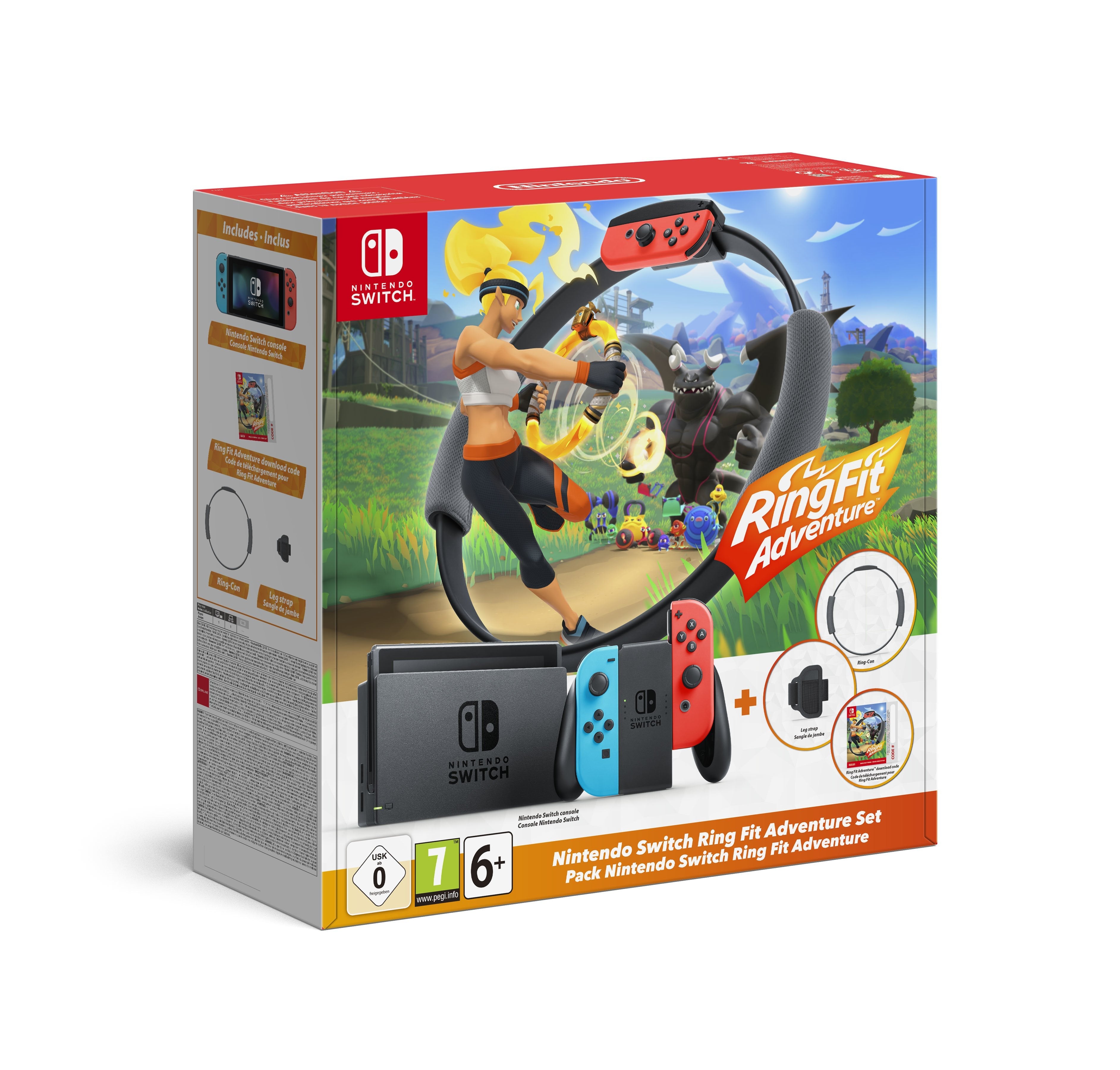Nintendo Switch Roja Y Azul Incluye 2 Mandos Joy-Con + Juego Ring Fit Adventure + Ring-Con + Cinta Para La Pierna