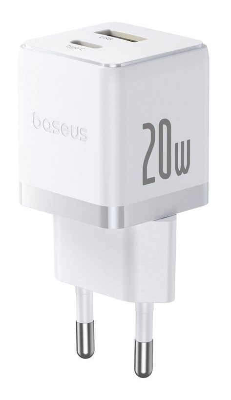 Palm Fast Charger C+U 20w Eu Moon White (With Baseus Mini White Cable Usb-C To Usb-C 60w (20v/3a) 1m Moon White)