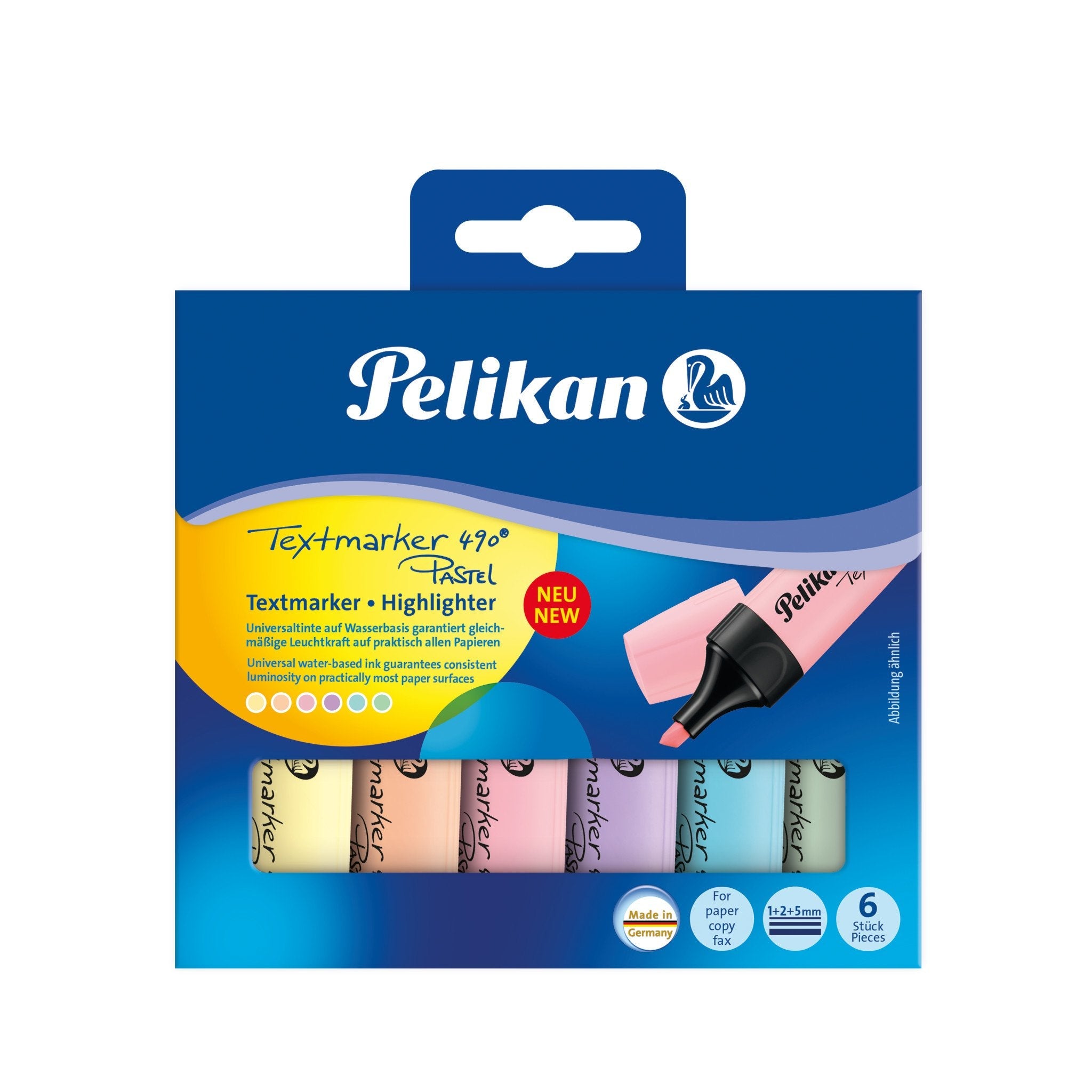 Pelikan Textmarker 490 Pack De 6 Marcadores Fluorescentes Pastel - Ergonomico - No Traspasa El Papel - Colores Surtidos