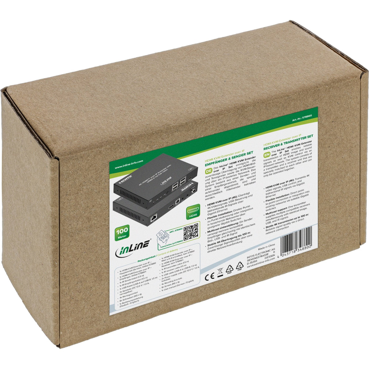 Kvm Extender Sobre Ip, Hdmi, 4k60hz, 4 Usb 2.0,100m, Set Inline