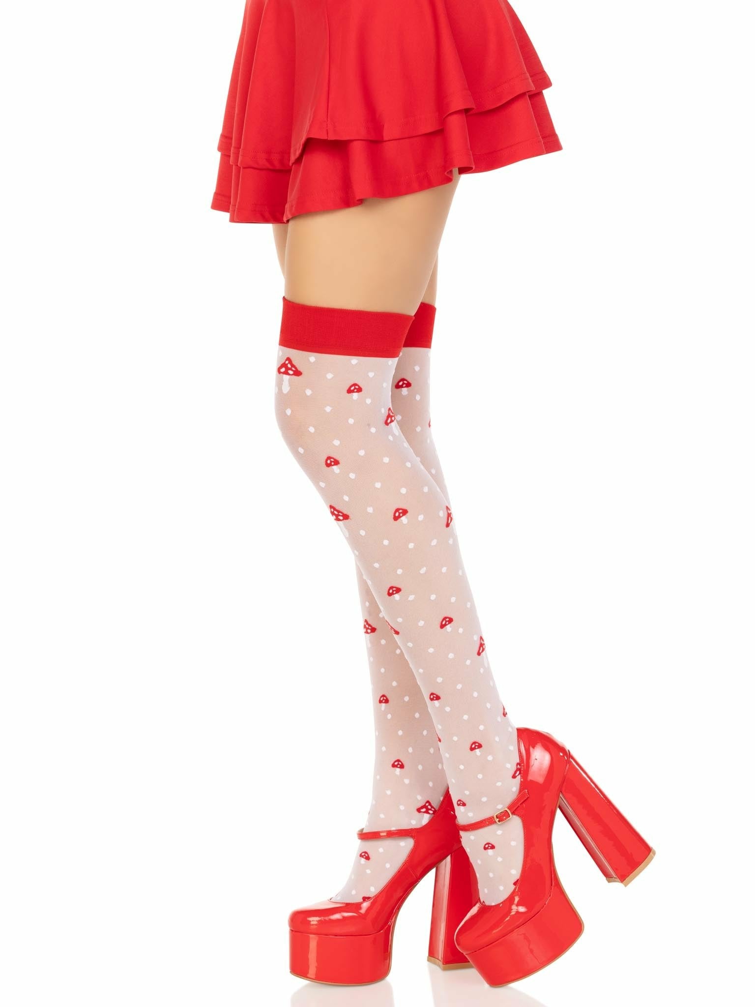 Leg Avenue - Calcetines Altos Champiñones Rojo/Blanco