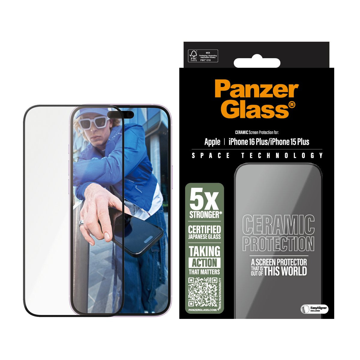 EAN 5715685002311 - PanzerGlass ® Ceramic Screen Protector iPhone 16 Plus | 15 Plus | Ultra-Wide Fit w. EasyAligner Protector imagen 2