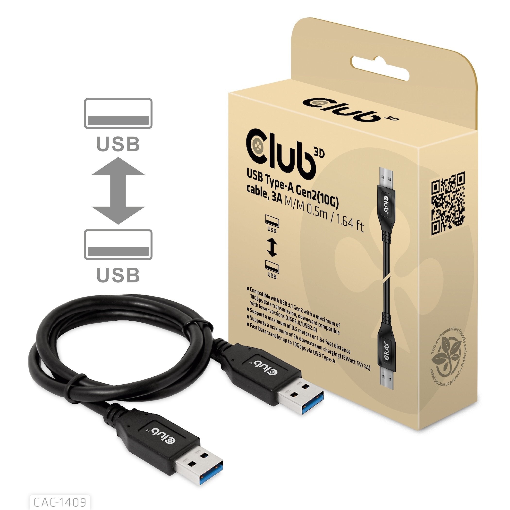 Club3d Cable Usb Typ-A Gen2 0,5m 10 Gbps M M Retail