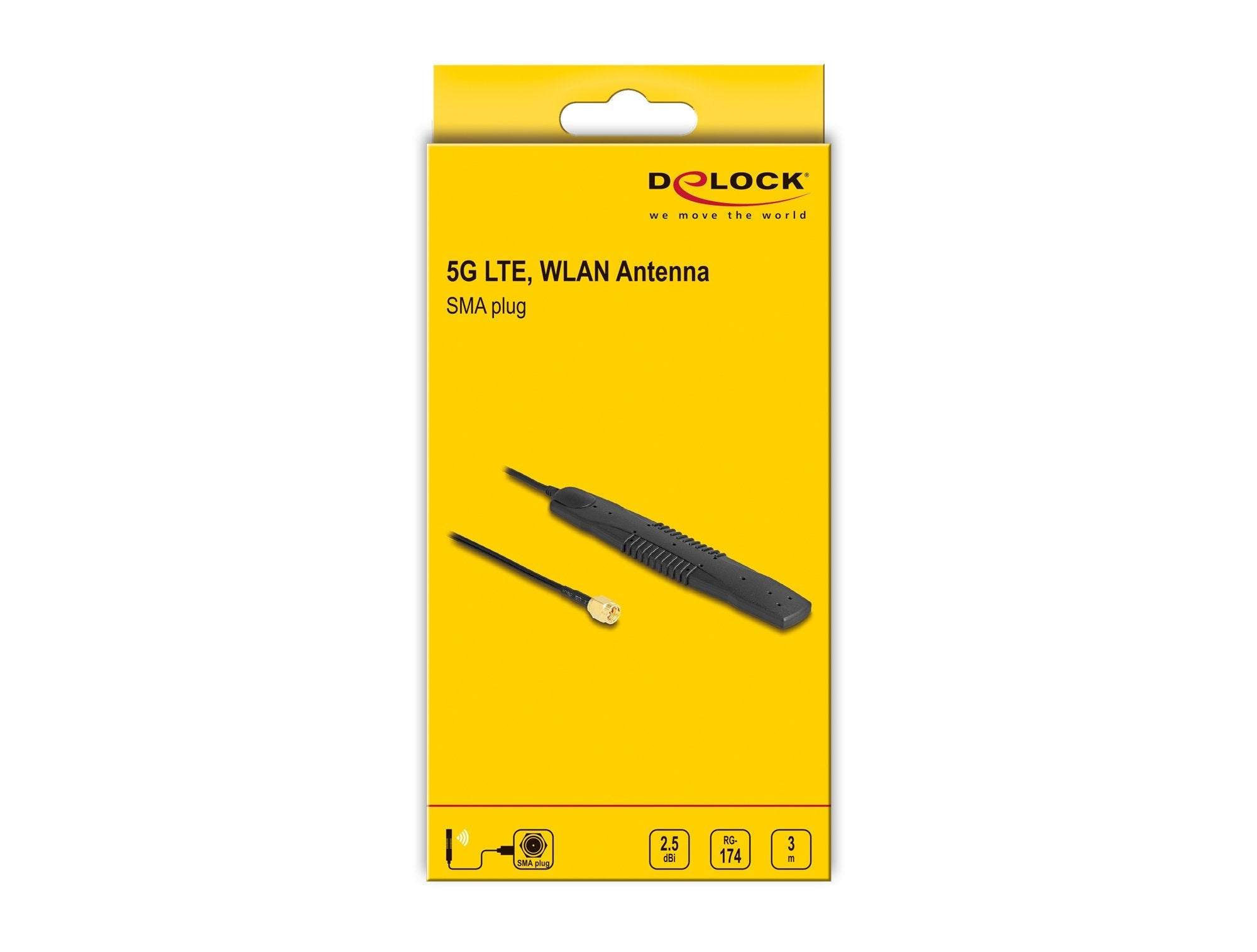 Delock 90101 Antena 5g Lte, Wlan Sma Macho 2,5 Dbi Omnidireccional Rígido Negro Autoadhesiva
