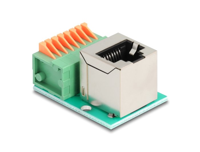 Rj45 Buchse 90° Gewinkelt Zu Terminalblock Mit Drucktaster Cat.5e
