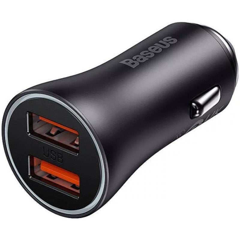 Cargador De Coche Baseus 60w 2 Puertos (Usb) Golden Contactor Pro Auto Gris Oscuro Cgjm000013