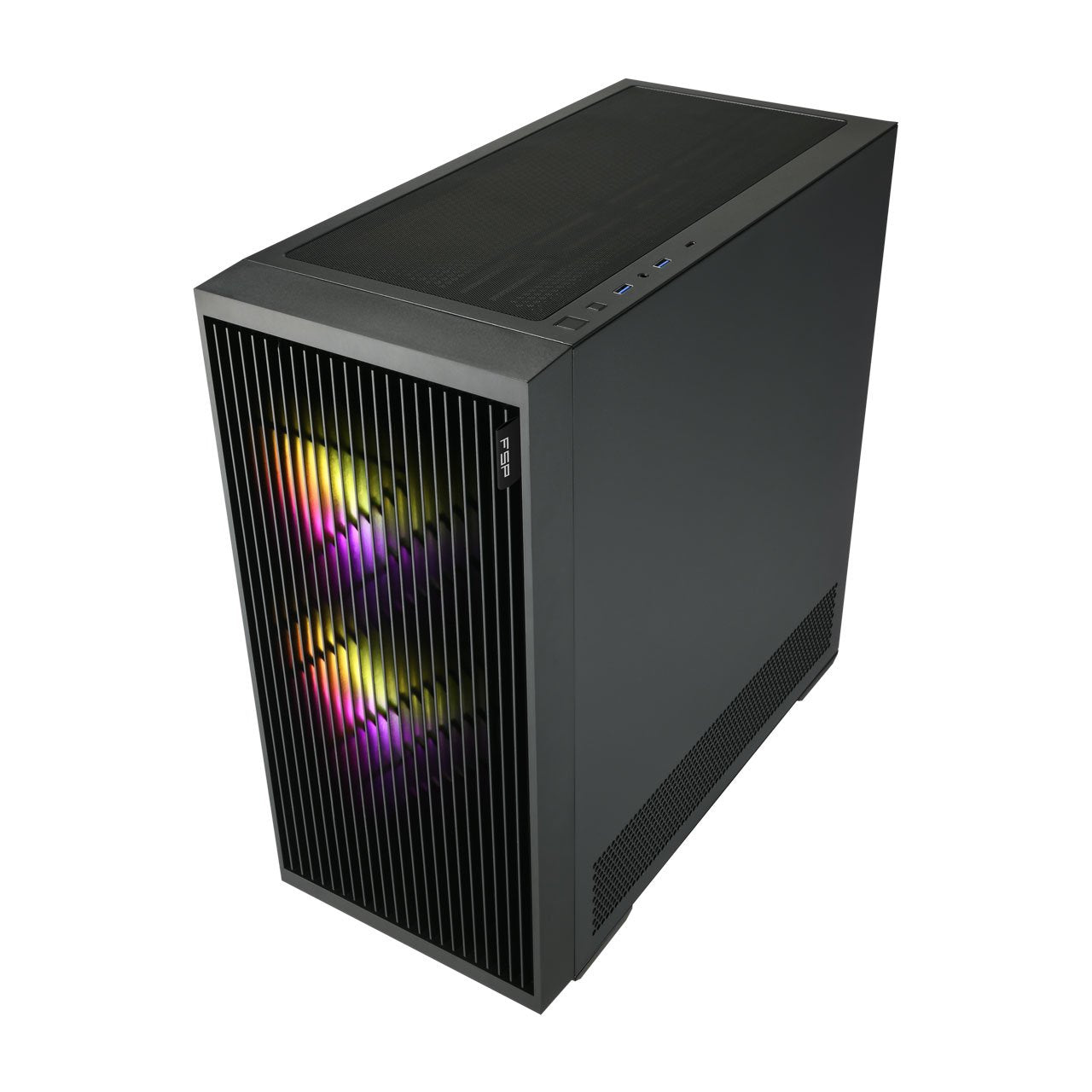 Caja Atx Fsp M330 Cristal Templado Frontal Mesh 4 Ventiladores Disipador Max 185mm Gpu Max 400mm Neg