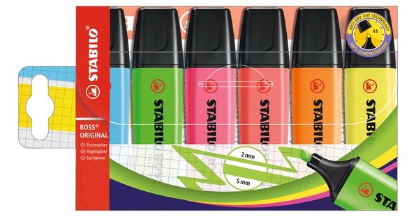 Stabilo Boss Estuche De Marcadores Fluorescentes  Original - Estuche 6 Colores - Punta Biselada