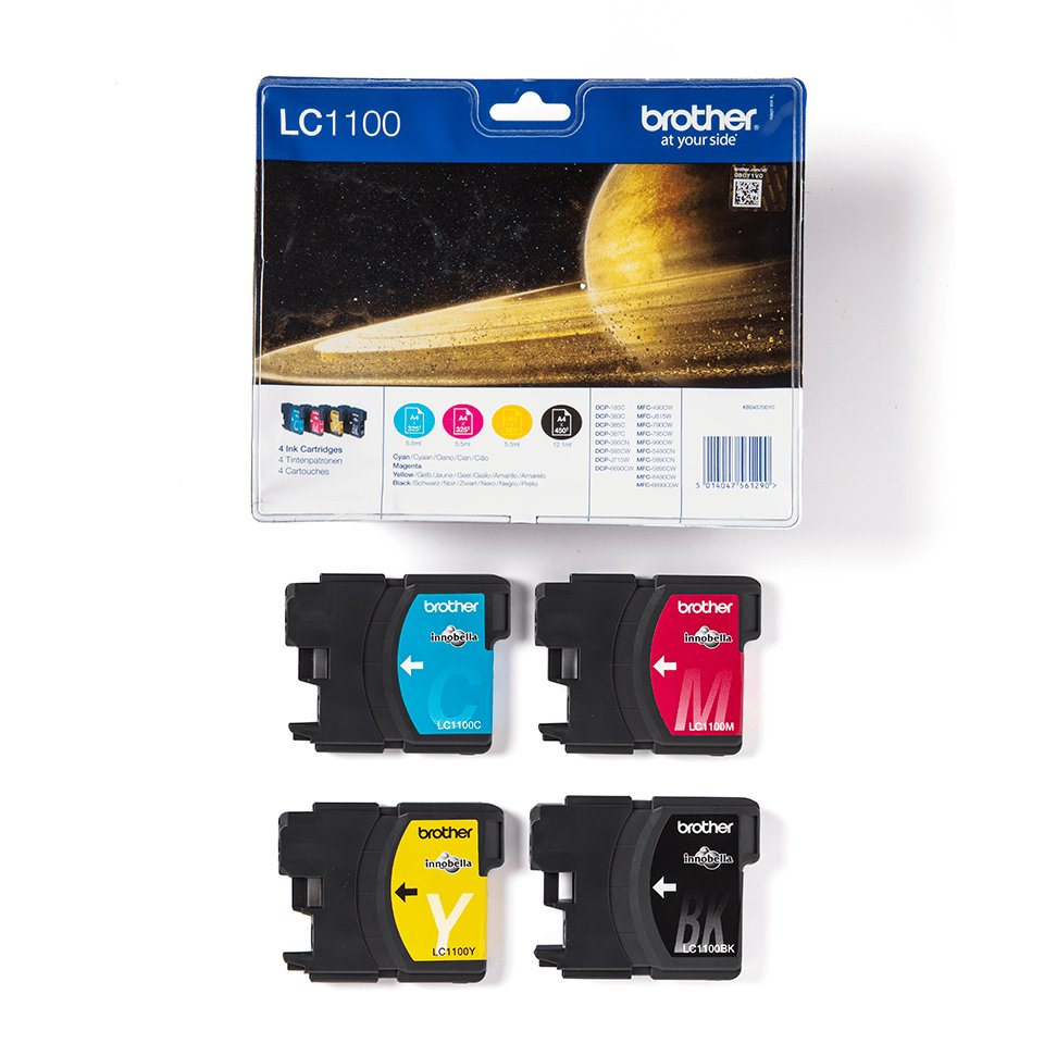 Brother Lc1100  Paquete De 4  Negro, Amarillo, Cian, Magenta  Original  BlaSter  Cartucho De Tinta  Para Brother Dcp-185, 385, 395, 585, J715, Mfc-490, 5490, 5890, 5895, 6890, 790, 795, 990, J61