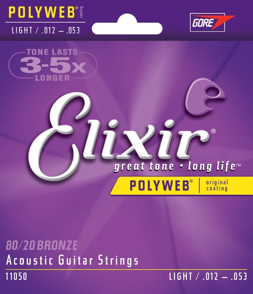 Cuerdas De Guitarra Acústica Elixir Strings De Bronce En Proporción 80/20 Con Recubrimiento Polyweb, Calibre Ligero (.012-.053)