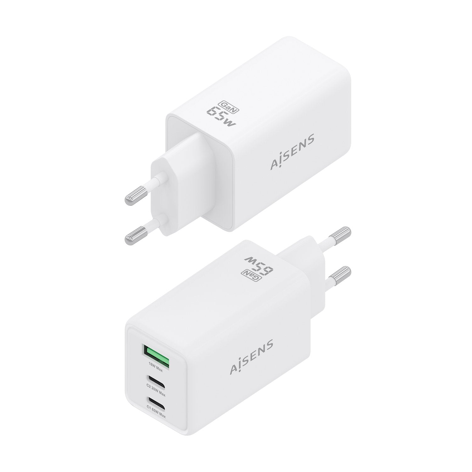 Aisens Cargador Gan 65w, 2xusb-C Pd3.0 Qc4.0, 1xusb-A Qc3.0, Blanco