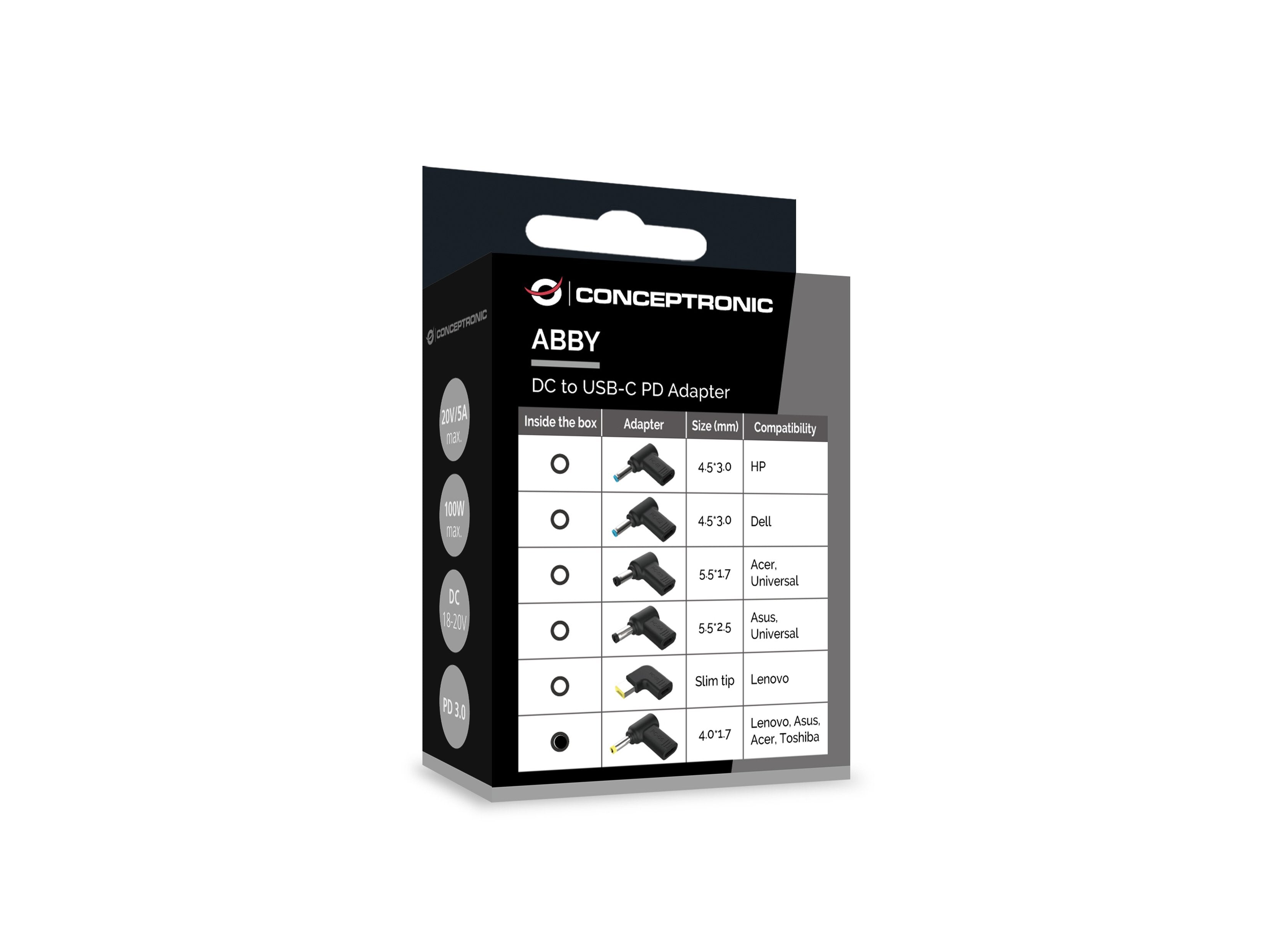 Conceptronic Adaptador Usb-C -> Dc, Toshiba 4.0x1.7mm 18-20v