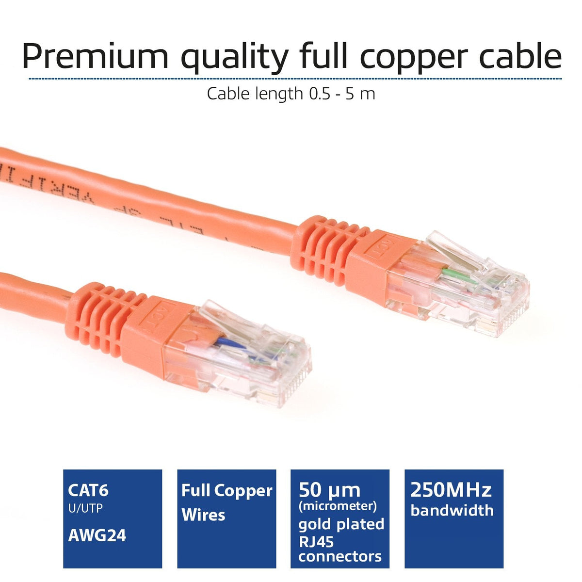 Naranja 10 Meter U Utp Cat6 Patch Cable With Rj45 Connectors