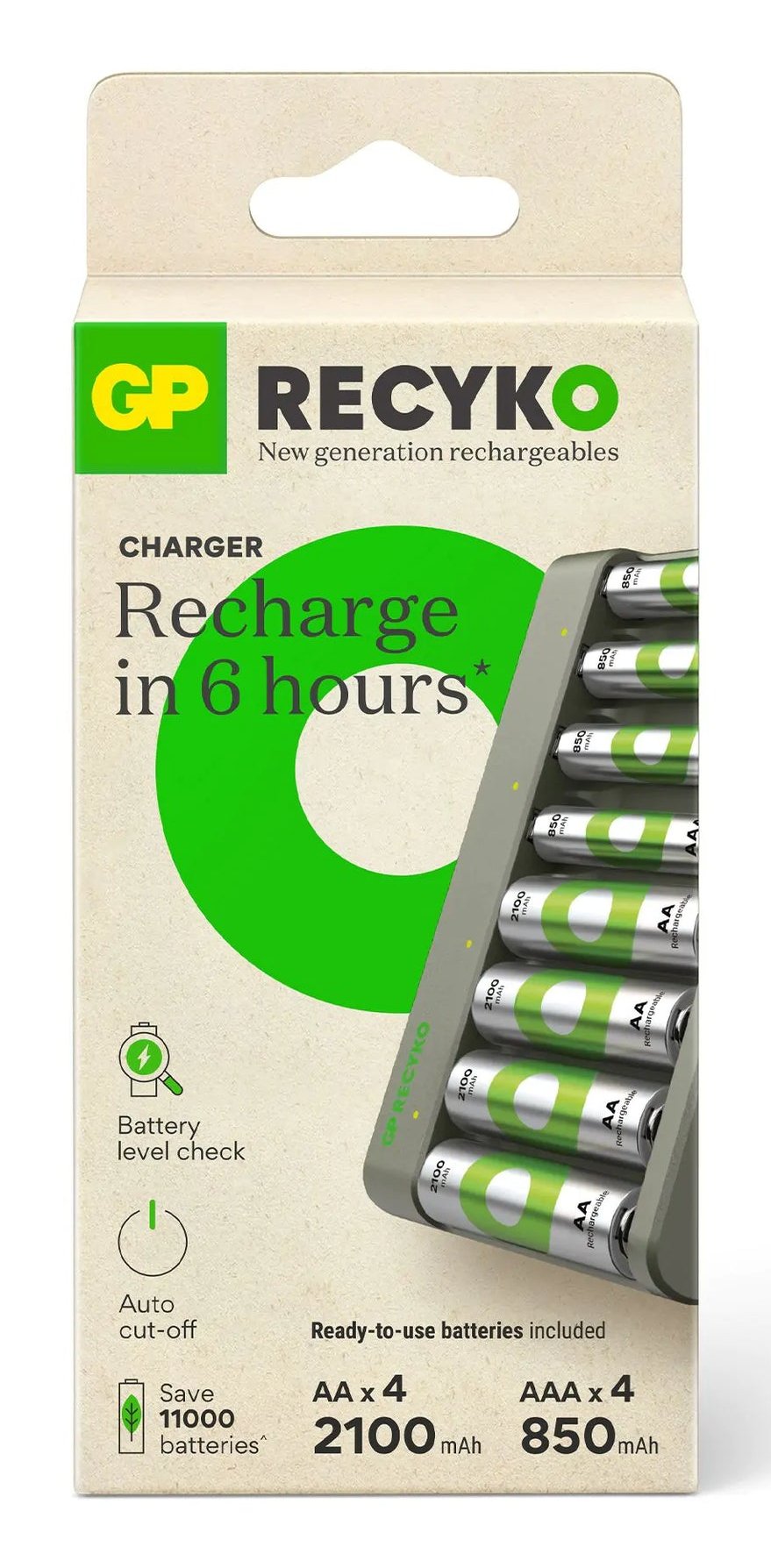 Cargador Gp Recyko E821  De 8 Celdas Redondas + 4xaa 2100mah/ 4xaa 850mah