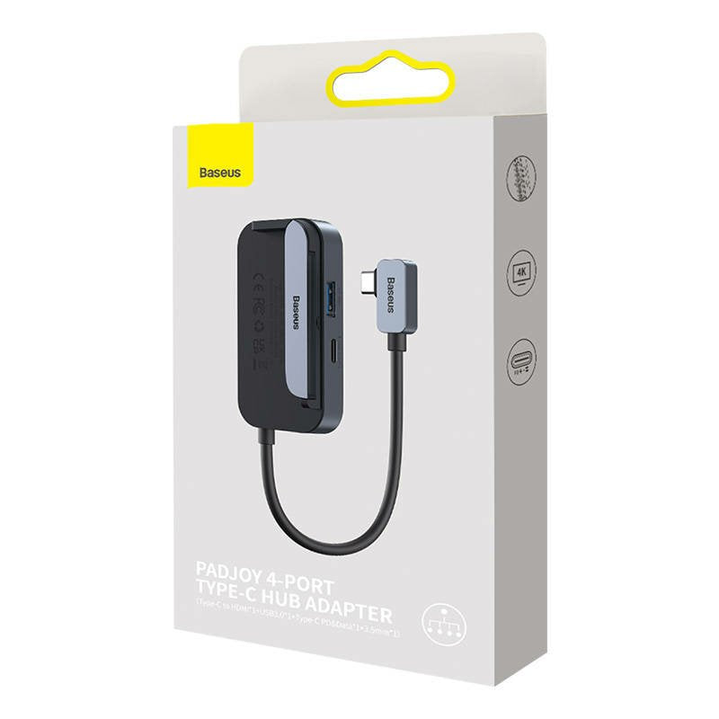 Baseus Hub For Smartphones And Tablets Padjoy 6-In-1 (Usb 3.0, Hdmi 2.0 4k 30hz, Type-C Female 100w, Sd/Tf Reader, 3.5 Mm Jack Socket) With Type-C Output, Gray (Wkwj000113)