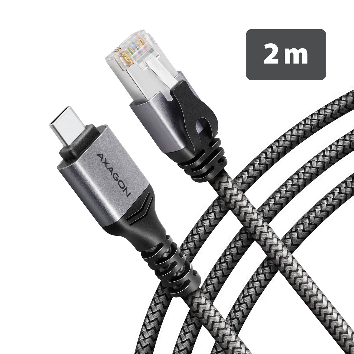 Axagon Ade-Cm20 Usb-C 5gbps - Gigabit Ethernet Adapter With Integrated Cat6 Rj-45 Network Cable (2 M), Asix Ax88179b