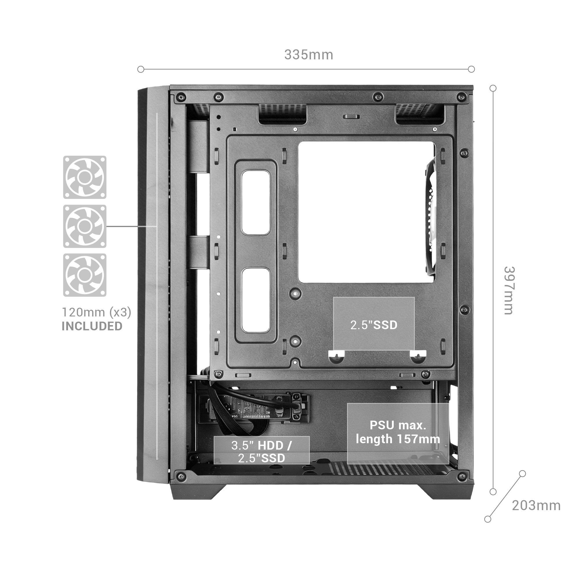 Caja Pc  Microatx Mars Gaming Mc-Vector Gpu Max 282mm Cristal Templado Mesh Argb Usb-C Negra