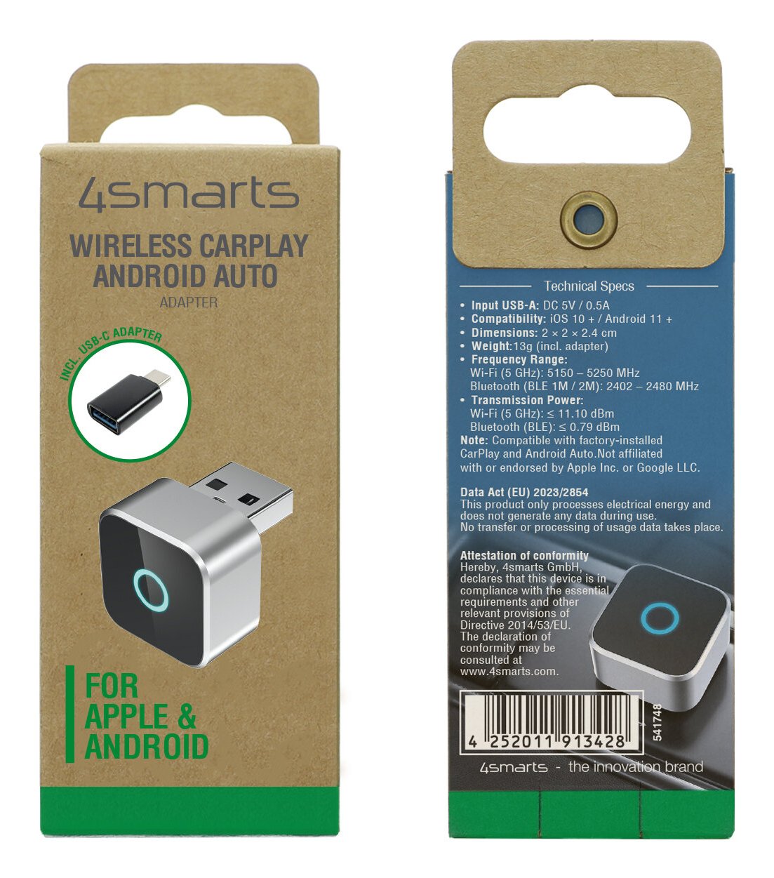 4smarts Wireless Carplay / Android Auto Adaptador, Plata