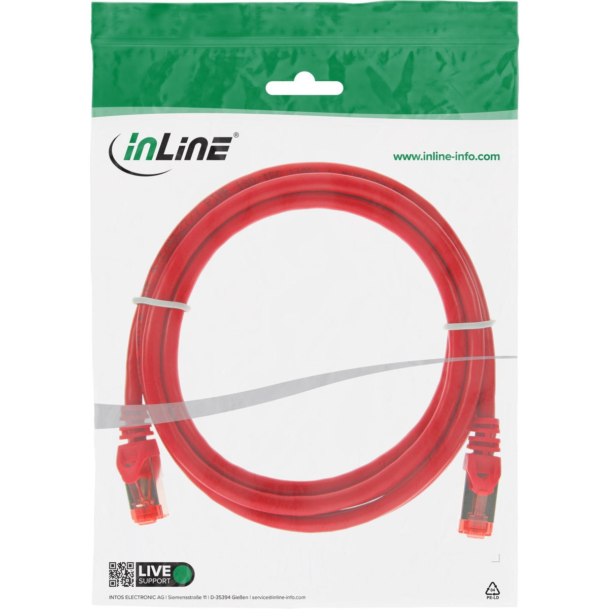 Cable De Red Inline S/Ftp Pimf Cat.6 250mhz Pvc Cca Rojo 0.5m