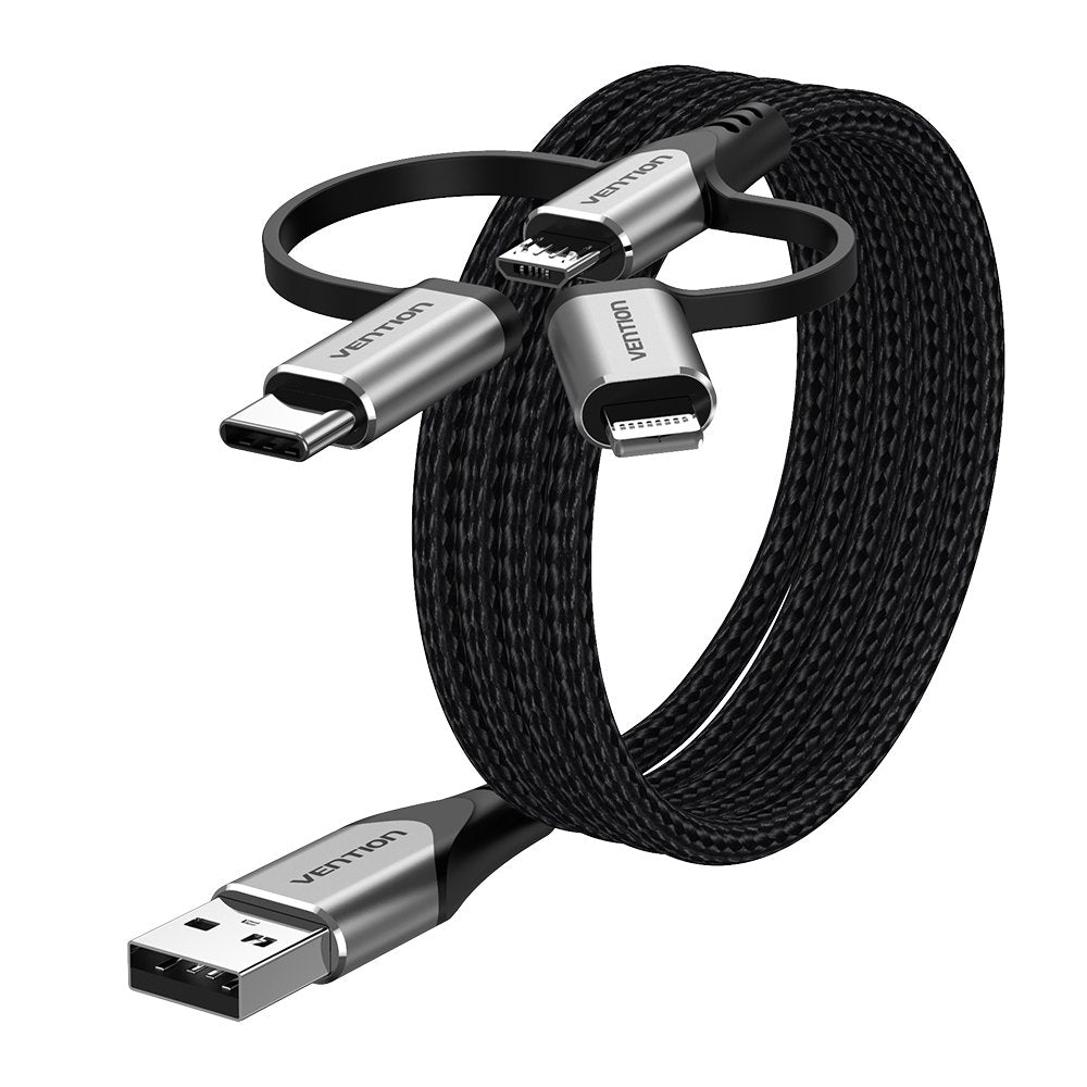 EAN 6922794752863 - Vention CQJHG cable de teléfono móvil Gris, Negro 1,5 m USB A Lightning + micro-USB B + USB C imagen 2