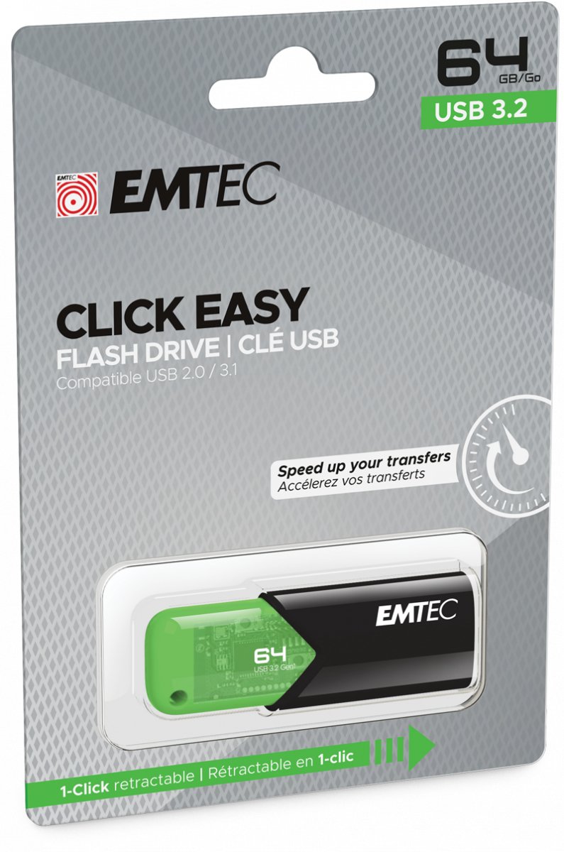 Pendrive Emtec Usb-Stick 64 Gb B110  Usb 3.2 Click Easy Green