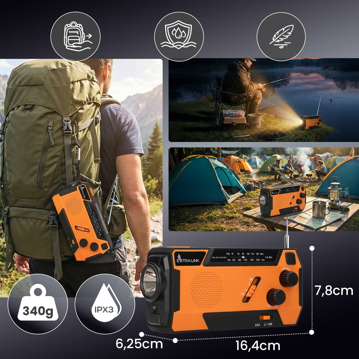Extralink Radio Awaryjne Solarne Z Korbka Dynamo Powerbank 4000mah Z Latarka Sos Sr-4000