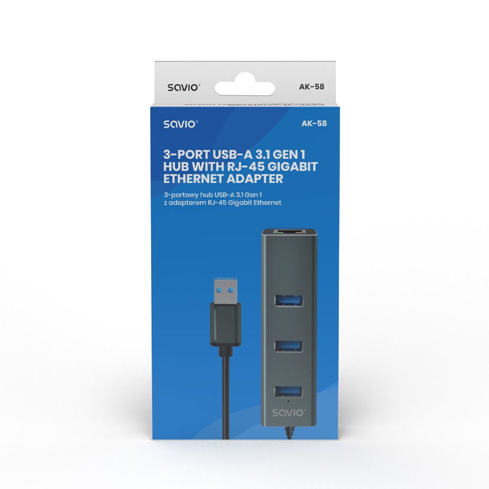 EAN 5901986047773 - Savio AK-57 USB-A - 3 x USB-A HUB with RJ-45 Gigabit Ethernet adapter 5000 Mbit/s grey USB 3.2 Gen 1 (3.1 imagen 7