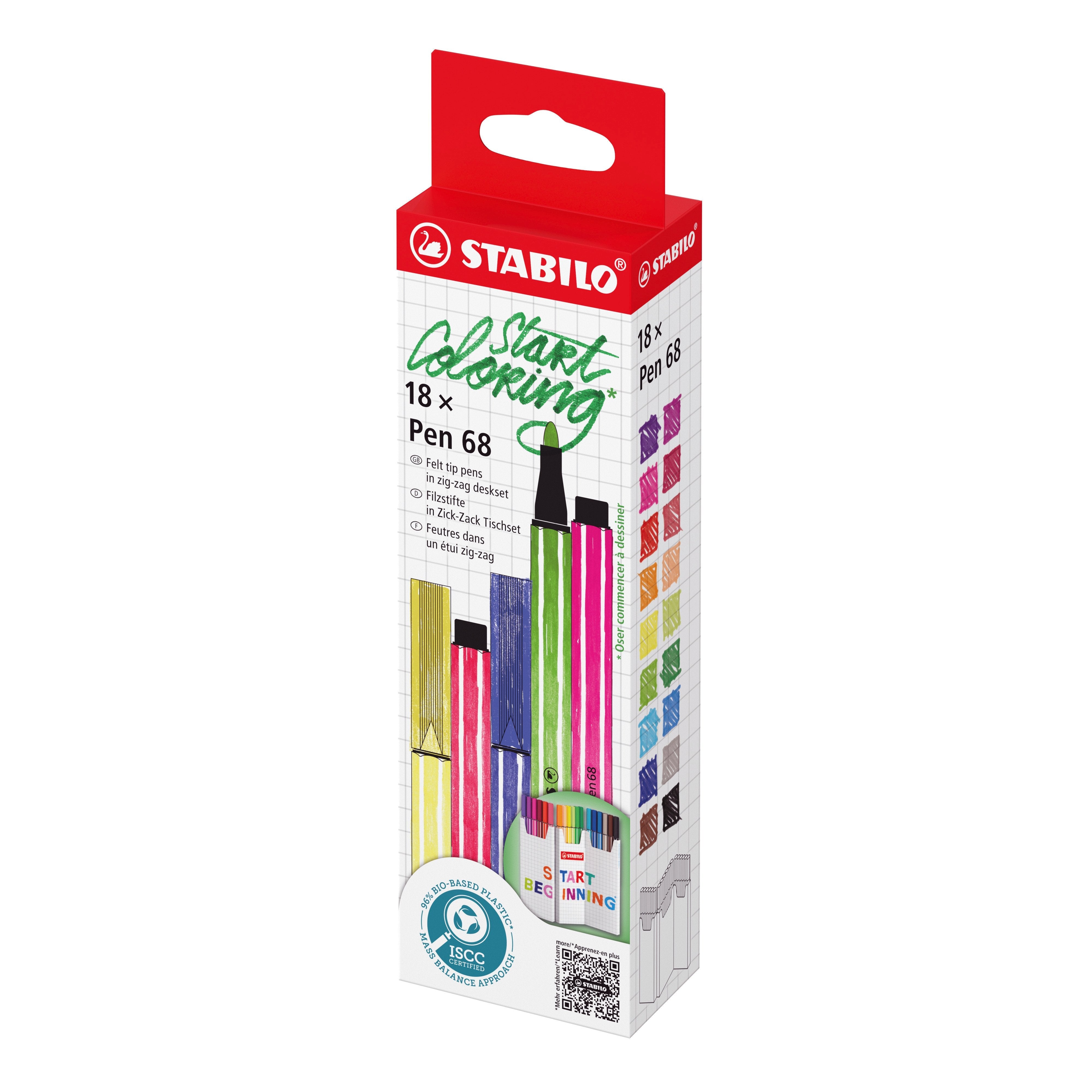 Stabilo Pen 68 Pack De 18 Rotuladores De Punta De Fibra - Trazo De 1mm Aprox. - Tinta Con Base De Agua - Colores