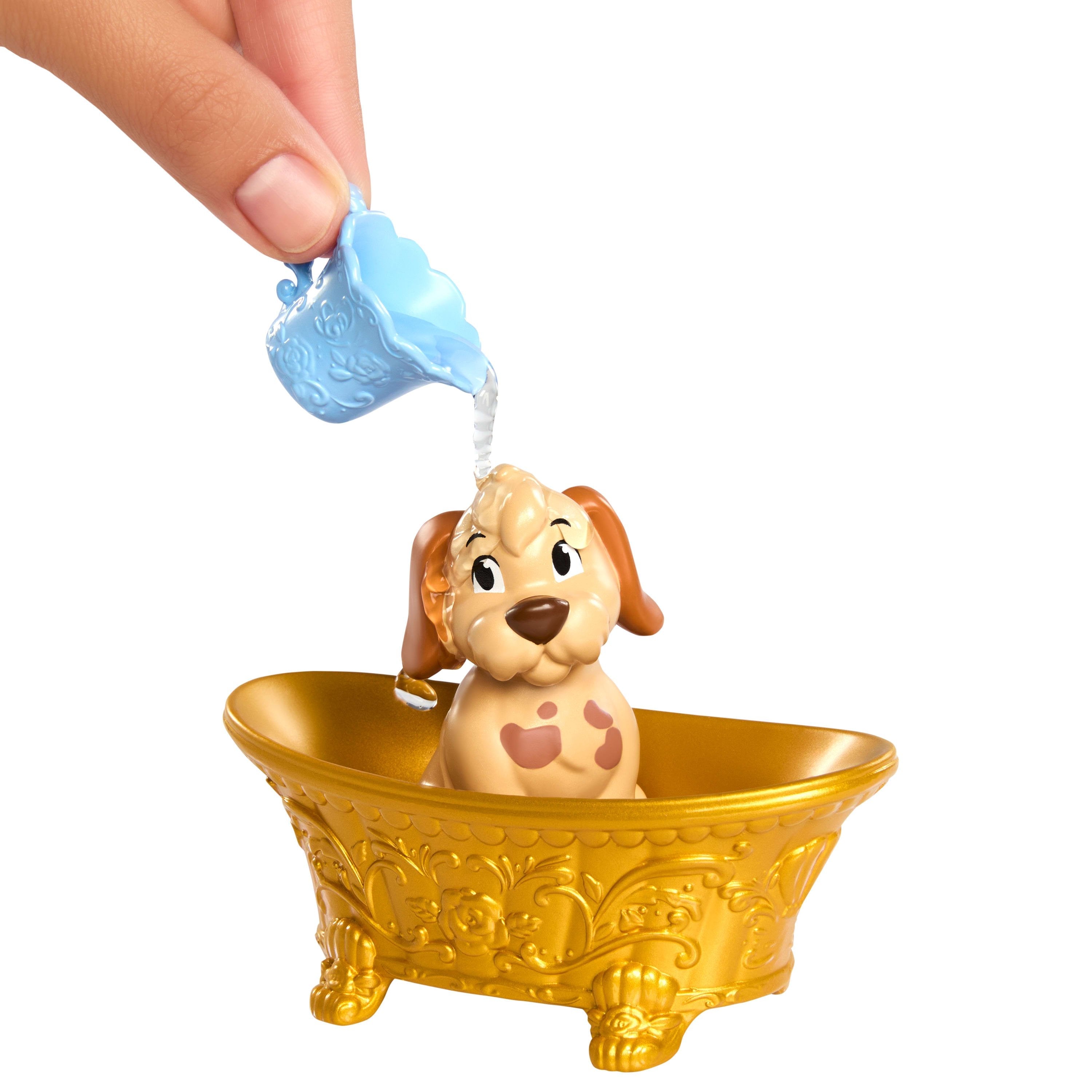 Mattel Disney Prinzessin Baden Und Bürsten Belle-Modepuppe Mit Hündchen (Mit Farbwechseleffekt Und Zubehör) Jfc42