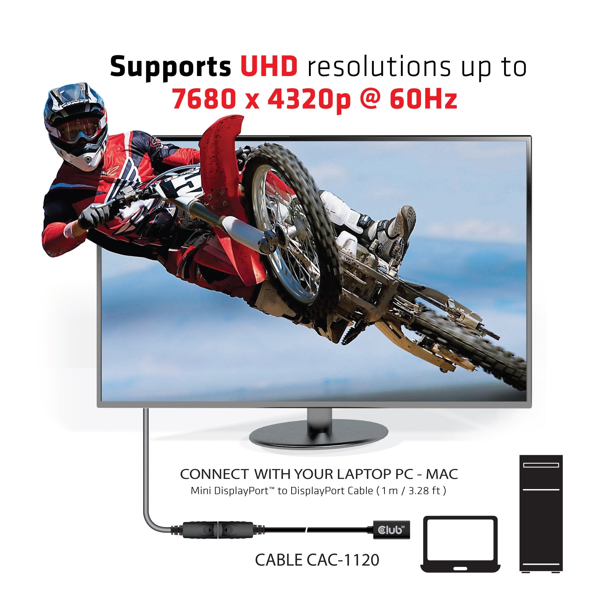Cable Club3d Dp 1.4 <-> Minidp 1.4 1m 8k60hz Macho / Hembra Retail