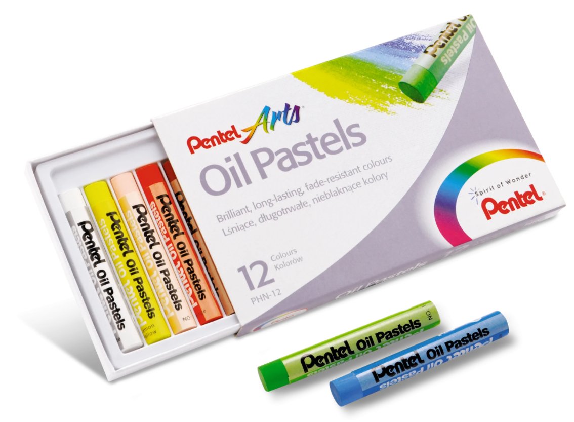 Pentel Oil Pastels Pack De 12 Pasteles Oleo - Blandos, Cremosos Y De Secado Lento - Colores Surtidos
