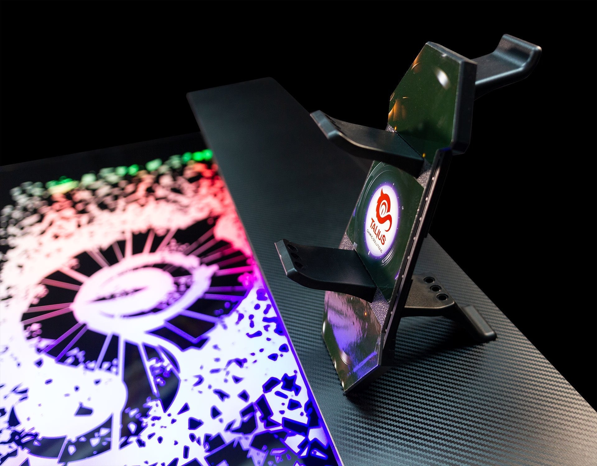 Talius Mesa Gaming Warship X1 Con Iluminacion Led Rgb - Tablero De Cristal Templado 120x60cm - Mando En El Cable - Patas De Acero - Hasta 60kg - Color Negro