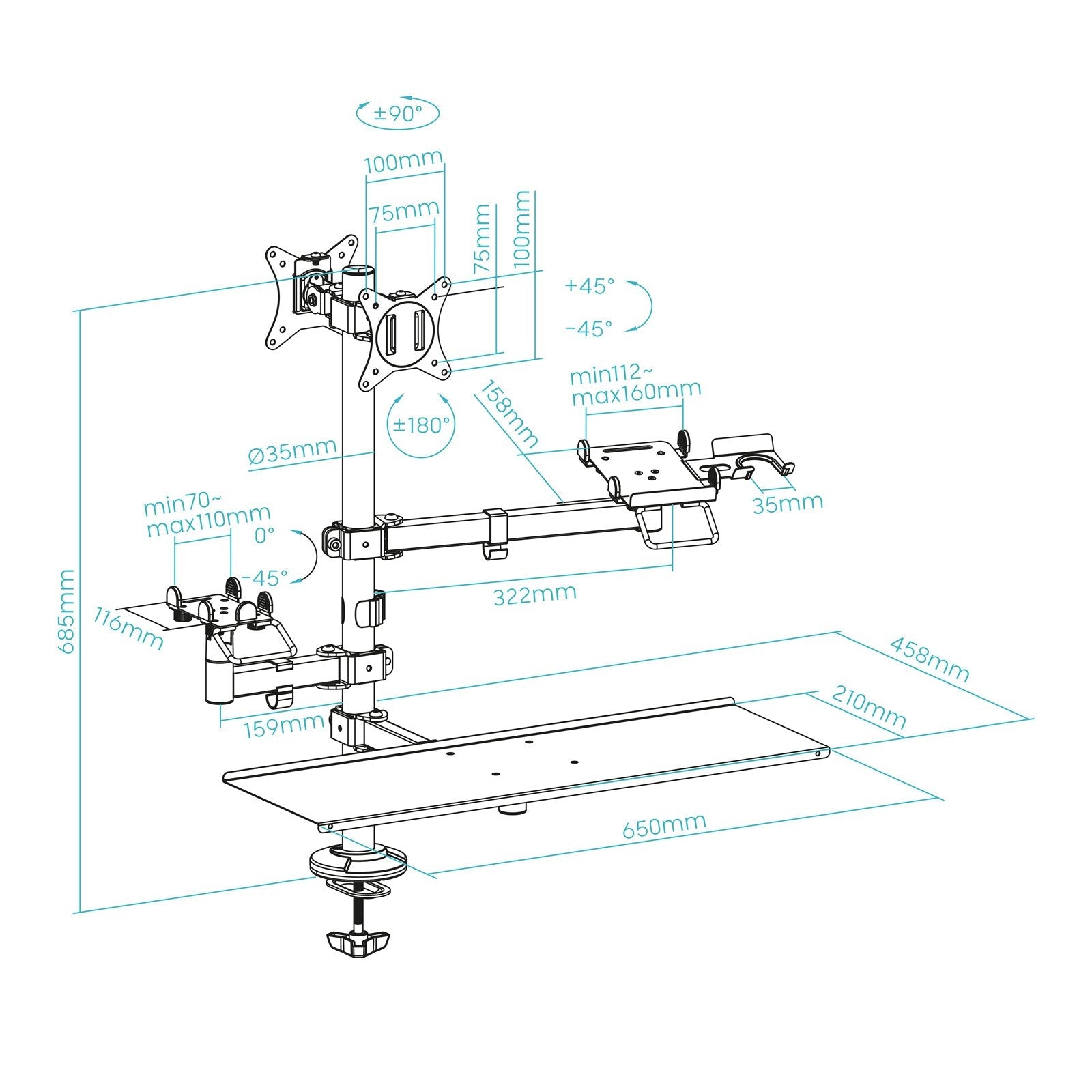 Soporte De Mesa Para Tpv 2 Monitores Tooq Tqpm0003 Giratorio Inclinable Rotatorio Hasta 9kg