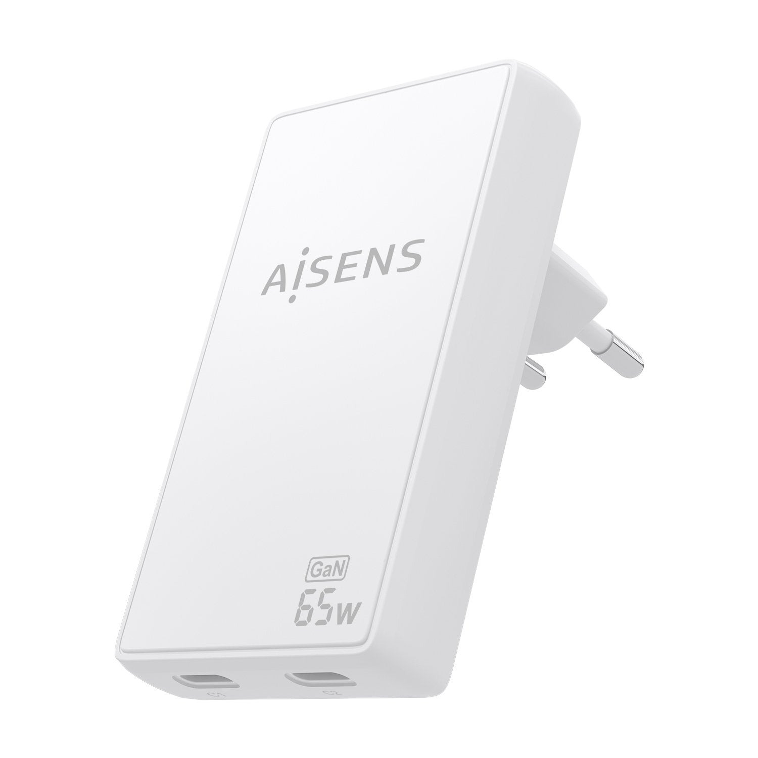 Aisens Cargador De Pared Gan Ultra Delgado 65w, 2xusb-C Pd3.0 Qc4.0, Blanco